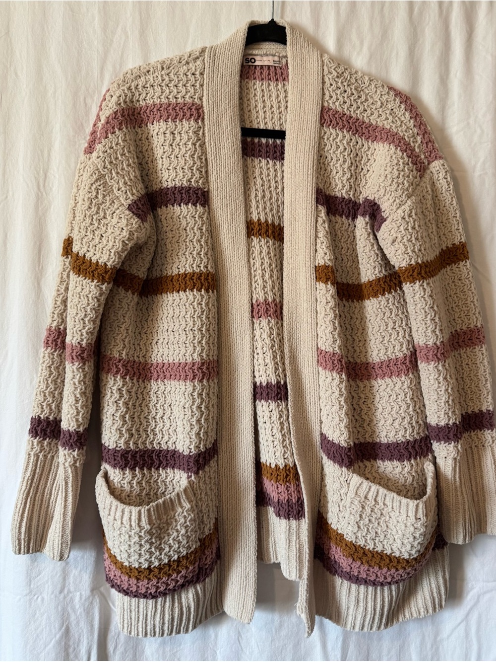 SO Goods for Life Large Cozy Striped Knit Cardigan